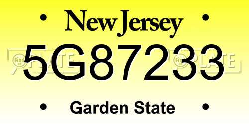 5G87233 New Jersey License Plate