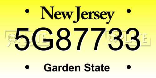 5G87733 New Jersey License Plate