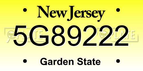 5G89222 New Jersey License Plate