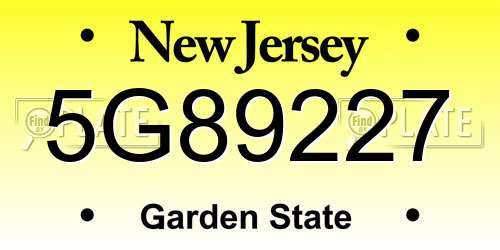 5G89227 New Jersey License Plate