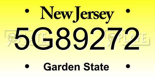5G89272 New Jersey License Plate
