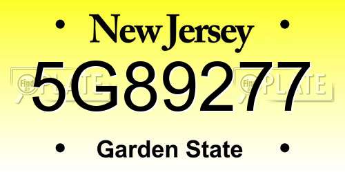 5G89277 New Jersey License Plate