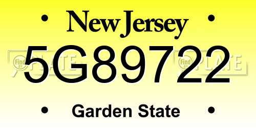 5G89722 New Jersey License Plate