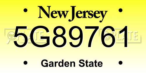 5G89761 New Jersey License Plate