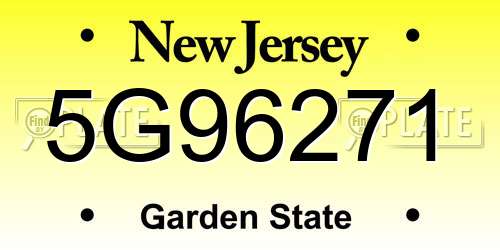 5G96271 New Jersey License Plate