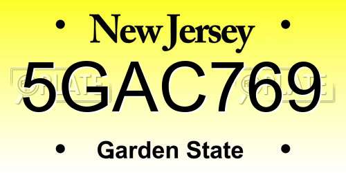 5GAC769 New Jersey License Plate