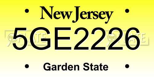 5GE2226 New Jersey License Plate