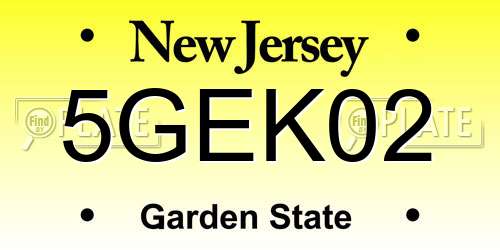5GEK02 New Jersey License Plate