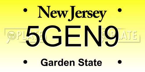 5GEN9 New Jersey License Plate