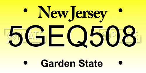 5GEQ508 New Jersey License Plate