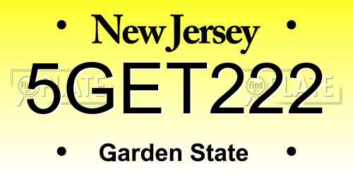 5GET222 New Jersey License Plate