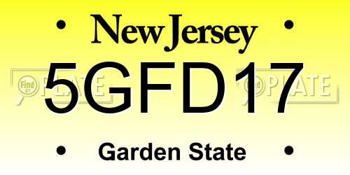 5GFD17 New Jersey License Plate