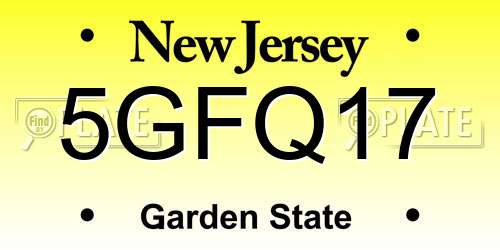 5GFQ17 New Jersey License Plate