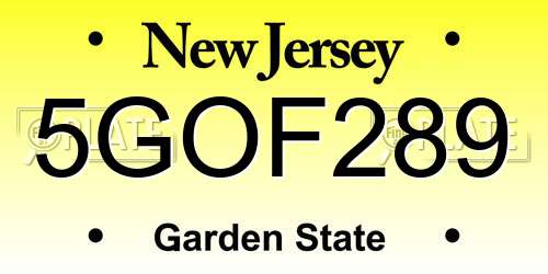 5GOF289 New Jersey License Plate