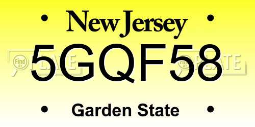 5GQF58 New Jersey License Plate
