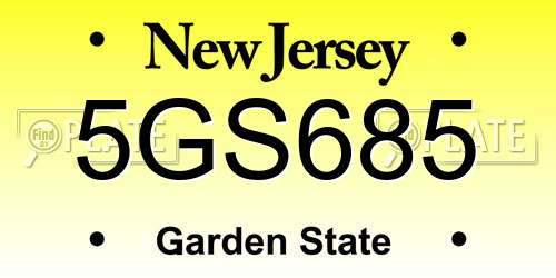 5GS685 New Jersey License Plate