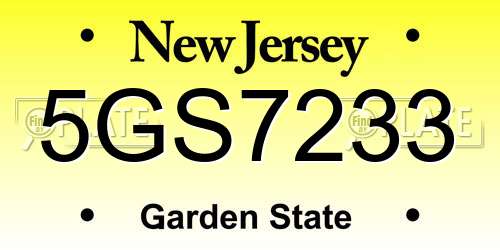 5GS7233 New Jersey License Plate