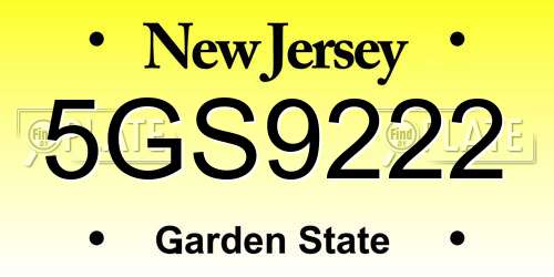 5GS9222 New Jersey License Plate