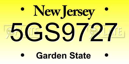 5GS9727 New Jersey License Plate