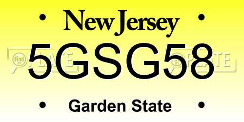 5GSG58 New Jersey License Plate
