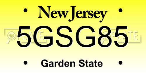 5GSG85 New Jersey License Plate
