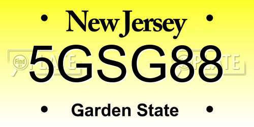 5GSG88 New Jersey License Plate