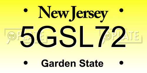 5GSL72 New Jersey License Plate