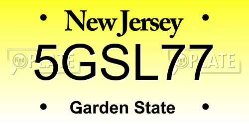 5GSL77 New Jersey License Plate