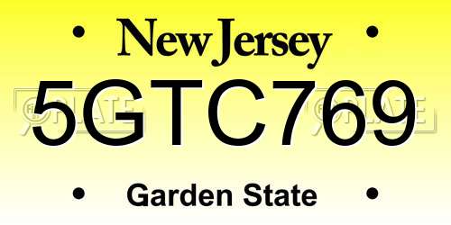 5GTC769 New Jersey License Plate