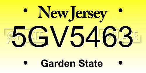 5GV5463 New Jersey License Plate