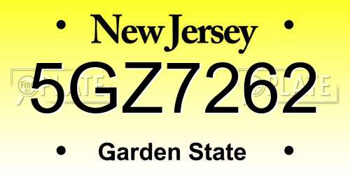 5GZ7262 New Jersey License Plate