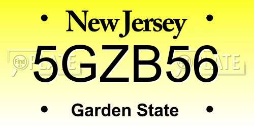 5GZB56 New Jersey License Plate