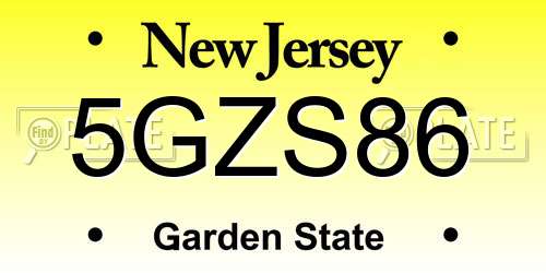 5GZS86 New Jersey License Plate