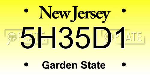 5H35D1 New Jersey License Plate