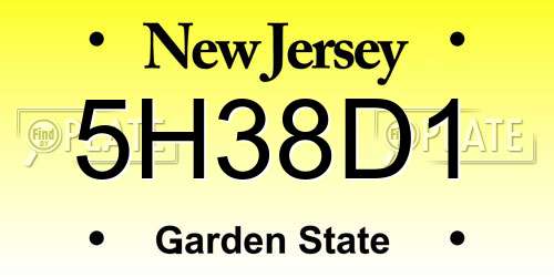 5H38D1 New Jersey License Plate