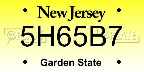 5H65B7 New Jersey License Plate