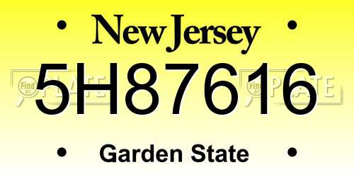 5H87616 New Jersey License Plate