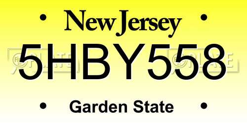 5HBY558 New Jersey License Plate