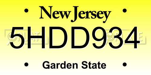 5HDD934 New Jersey License Plate