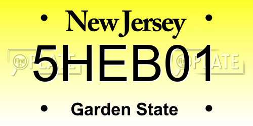 5HEB01 New Jersey License Plate