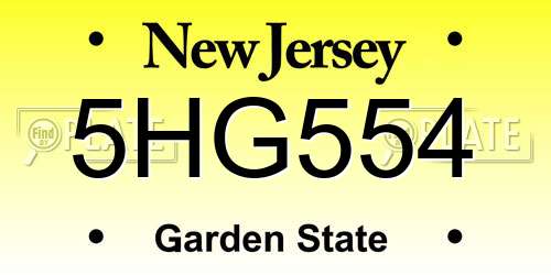 5HG554 New Jersey License Plate