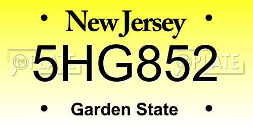 5HG852 New Jersey License Plate