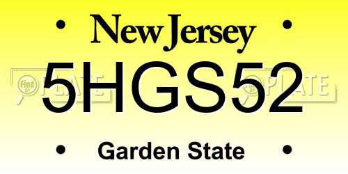 5HGS52 New Jersey License Plate
