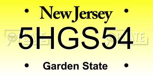 5HGS54 New Jersey License Plate