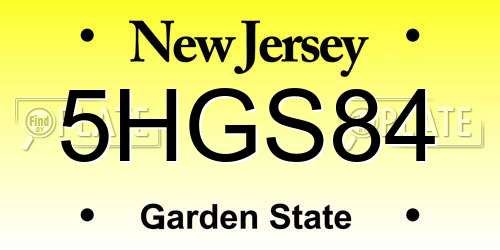 5HGS84 New Jersey License Plate