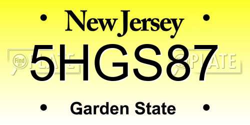 5HGS87 New Jersey License Plate