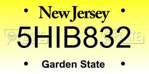 5HIB832 New Jersey License Plate