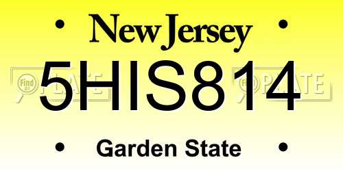 5HIS814 New Jersey License Plate