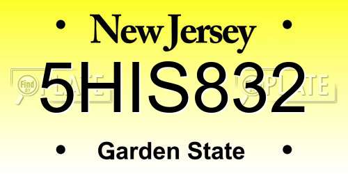 5HIS832 New Jersey License Plate