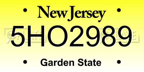 5HO2989 New Jersey License Plate